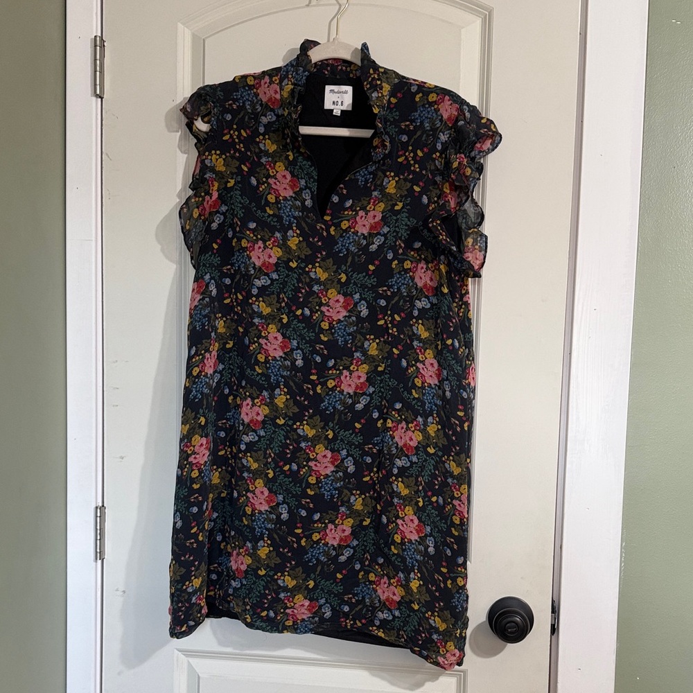 Madewell Black Floral Midi Dress with Pink & Yellow Flowers
